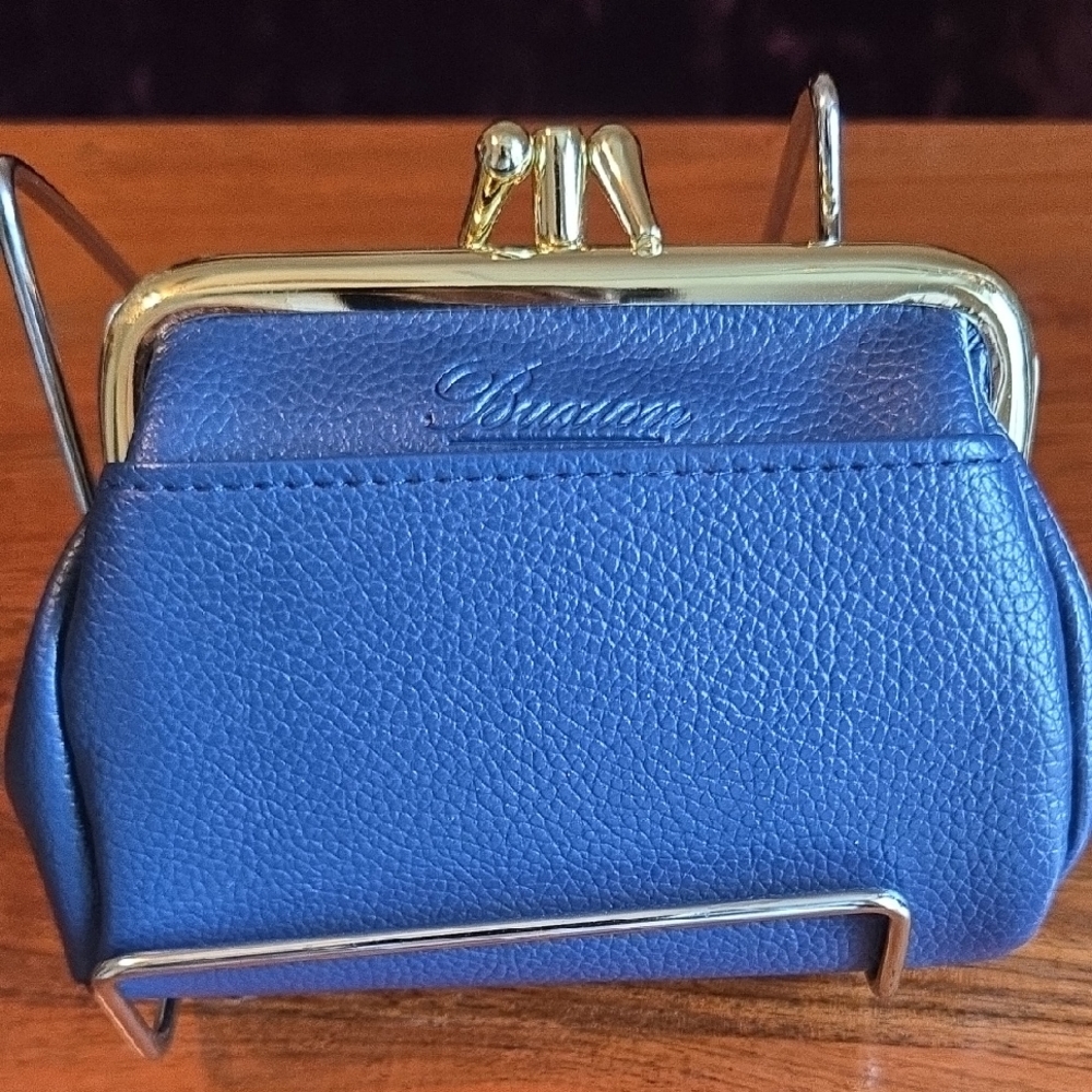 Buxton Royal Blue Leather Clutch with Gold Accents